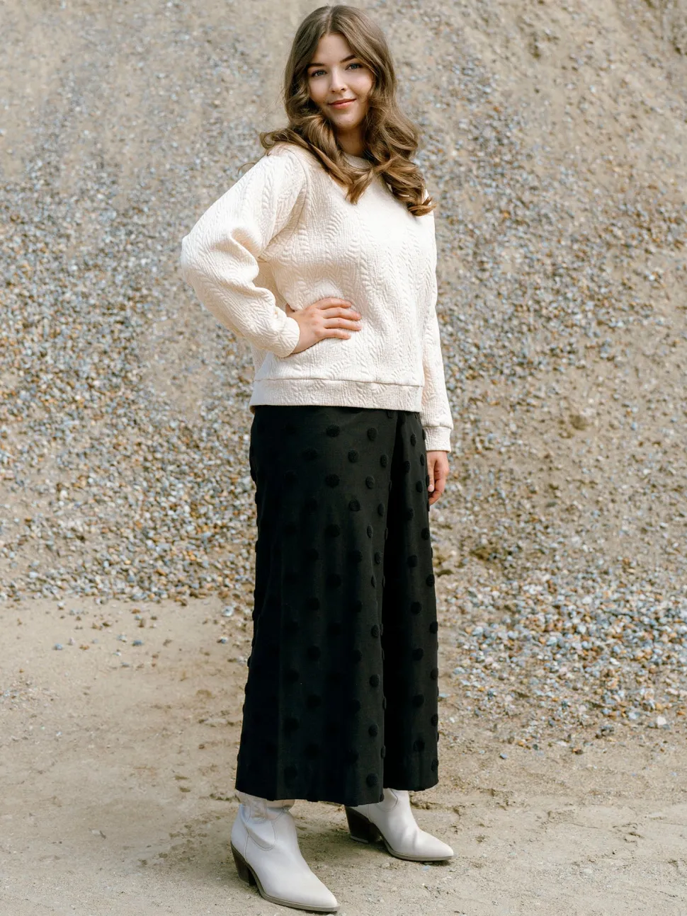 Alex Culottes Housut, Black Big Dot
