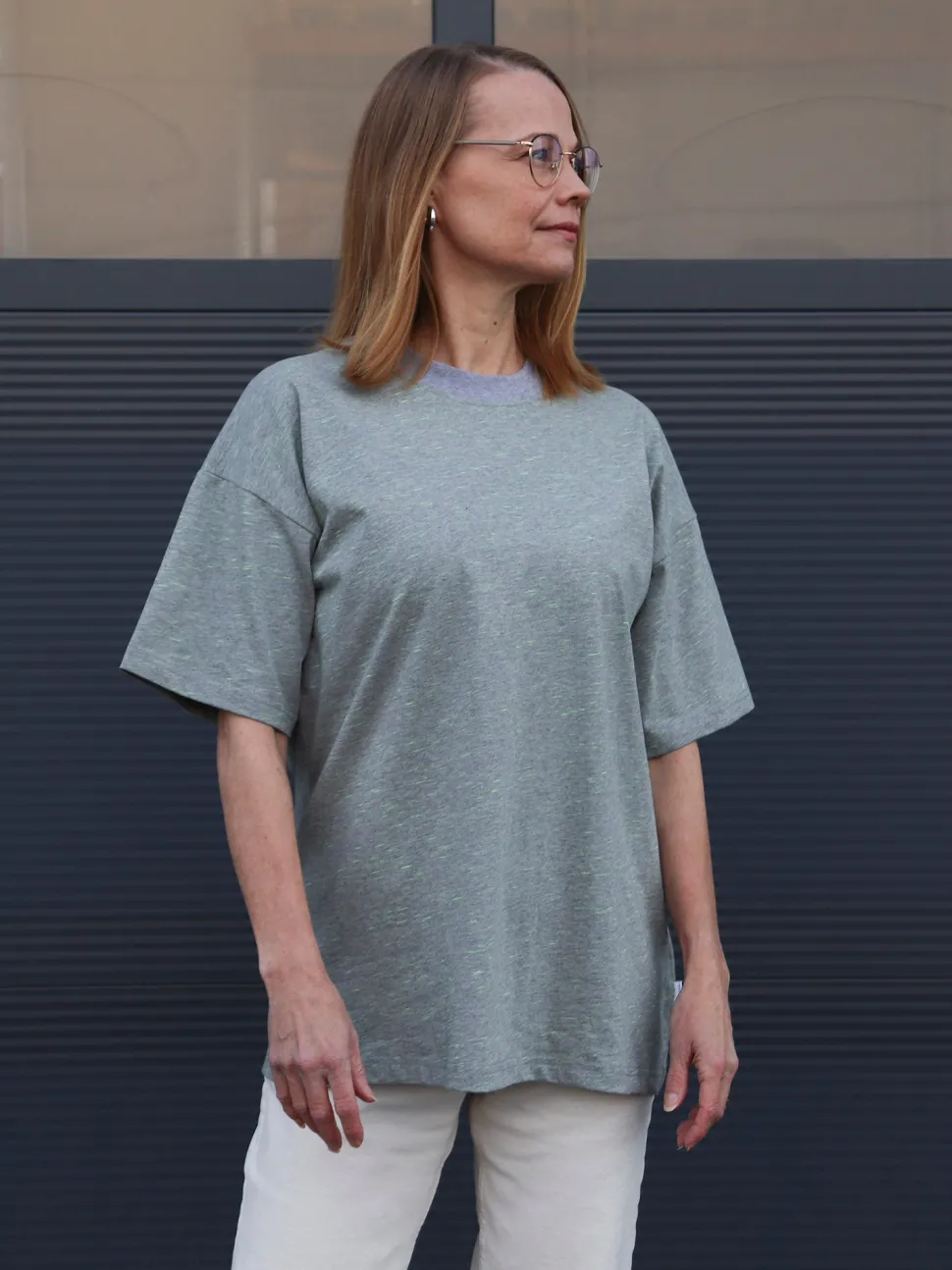 Tara T-Paita, Melange Grey/Lime